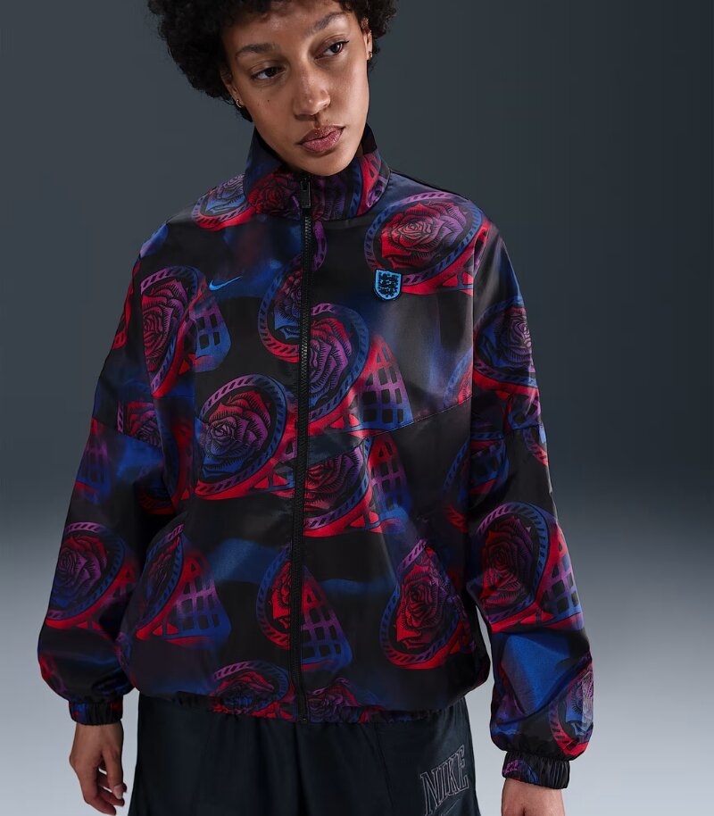 england womens training jacket in black with rose pattern